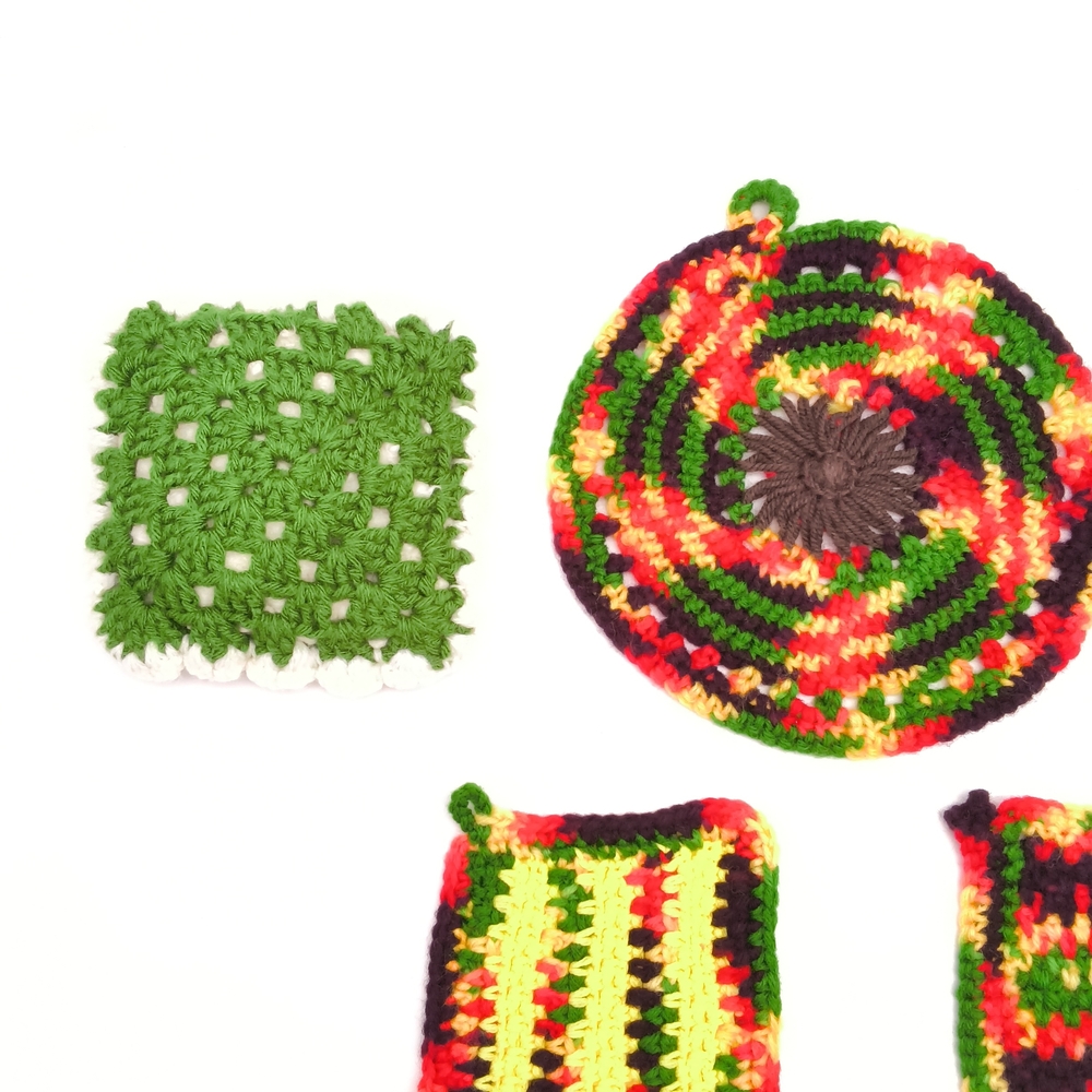 Vintage Style Crochet Potholders - Colorful Handmade Hot Pads, Set of 5 - Picture 8 of 9